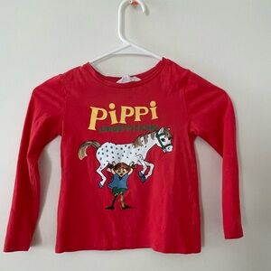 H&M Red Pippi Longstocking Graphic Long-Sleeve Tee size 4-6